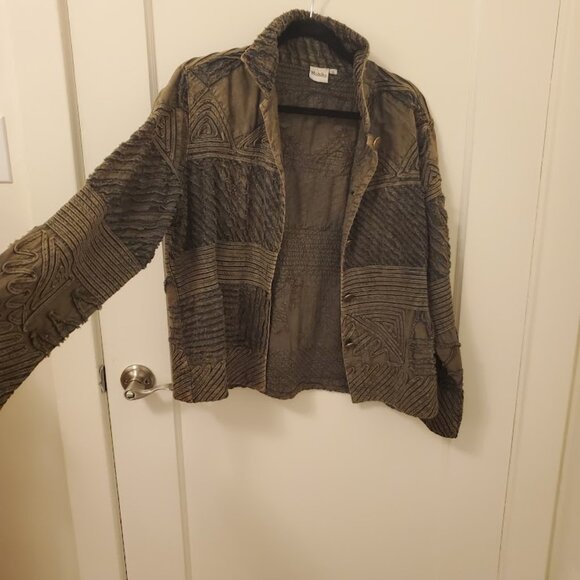 Mohito Womens Blazer Brown Geometric Textured Design Button Up Size XL - Picture 3 of 8